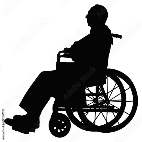 Silhouette of Disabled Wheelchair. Isolated Black Silhouette on White Background