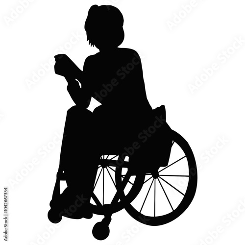Silhouette of Disabled Wheelchair. Isolated Black Silhouette on White Background
