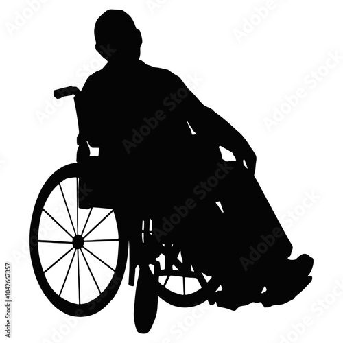 Silhouette of Disabled Wheelchair. Isolated Black Silhouette on White Background