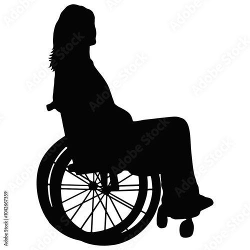 Silhouette of Disabled Wheelchair. Isolated Black Silhouette on White Background
