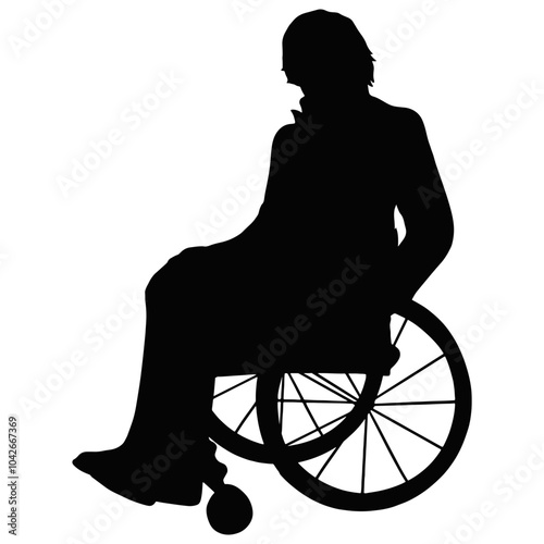 Silhouette of Disabled Wheelchair. Isolated Black Silhouette on White Background