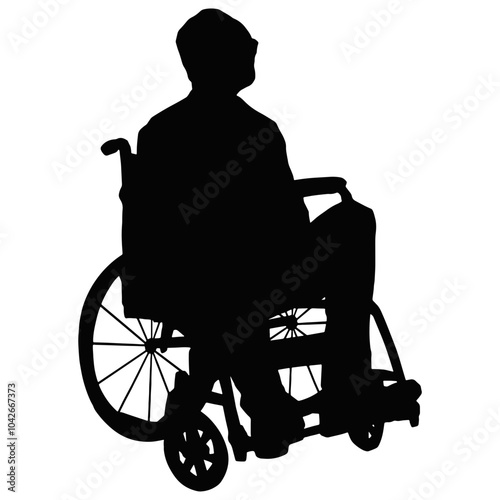 Silhouette of Disabled Wheelchair. Isolated Black Silhouette on White Background
