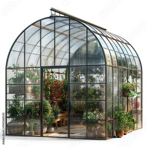 Realistic 3D Greenhouse with Lush Plants and Decor