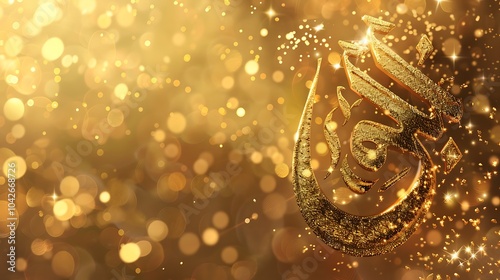 A word eid ul adha in golden colour in the bokeh background photo