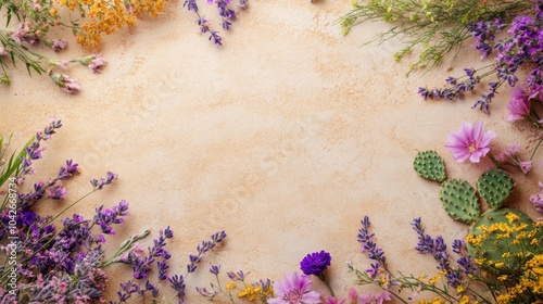 A vibrant arrangement of flowers and plants on a textured background, ideal for decoration.