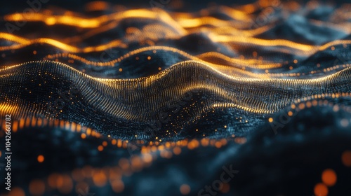 Glowing Golden Digital Waves Background