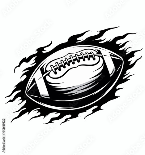 Black and White Football in Flames Design