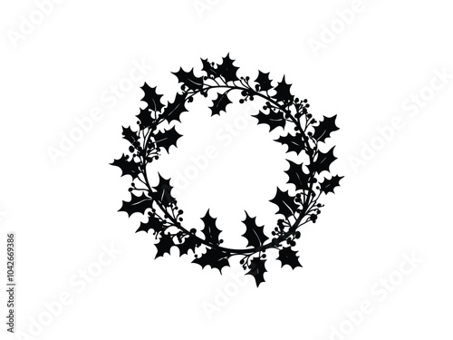 Christmas Holly Wreath Silhouette - Elegant Festive Design for Holiday Decor