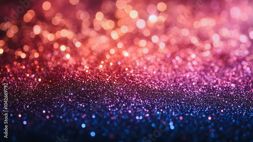 A colorful background with a lot of glitter. The colors are red, blue, and purple. The glitter is scattered all over the background, creating a sparkling effect. Scene is festive and celebratory