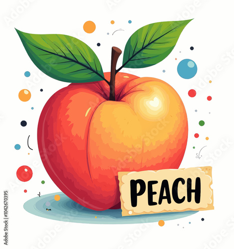 Cartoon Illustration of a Peach with Leaves  
