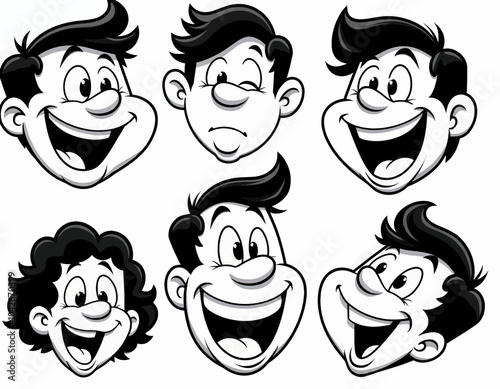 Cartoon Faces Expressions Set  
