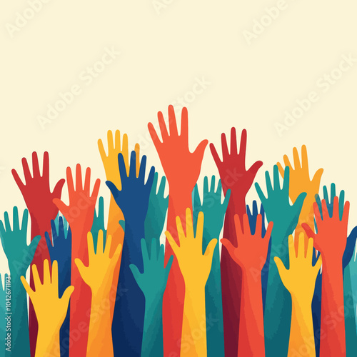 Colorful Hands Raised in Unity  
