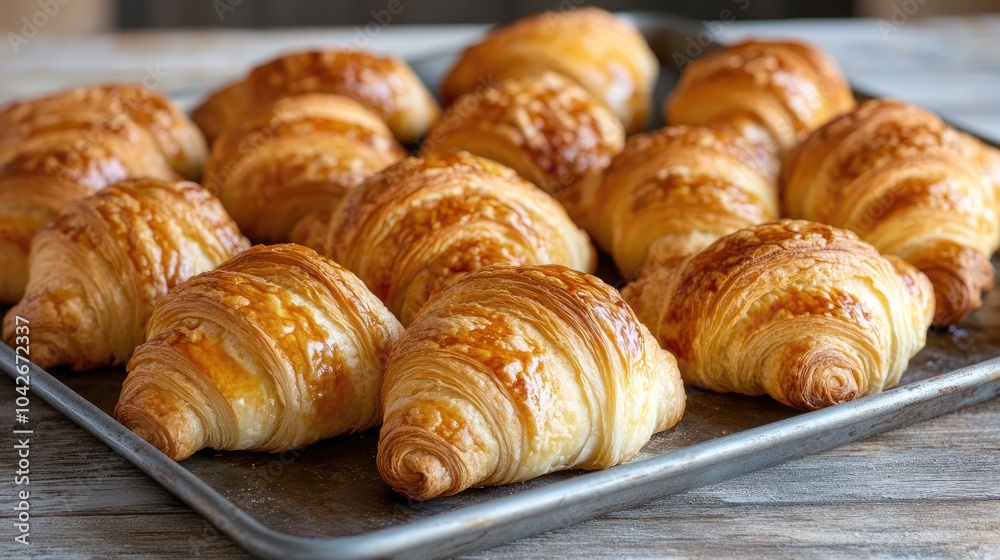 Freshly Baked Buttery Croissants on a Tray Freshly Baked Buttery Croissants on a Tray