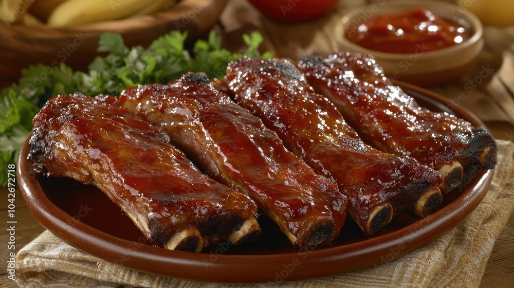 Crispy Fatty Pork Ribs on a Serving Plate Crispy Fatty Pork Ribs on a Serving Plate