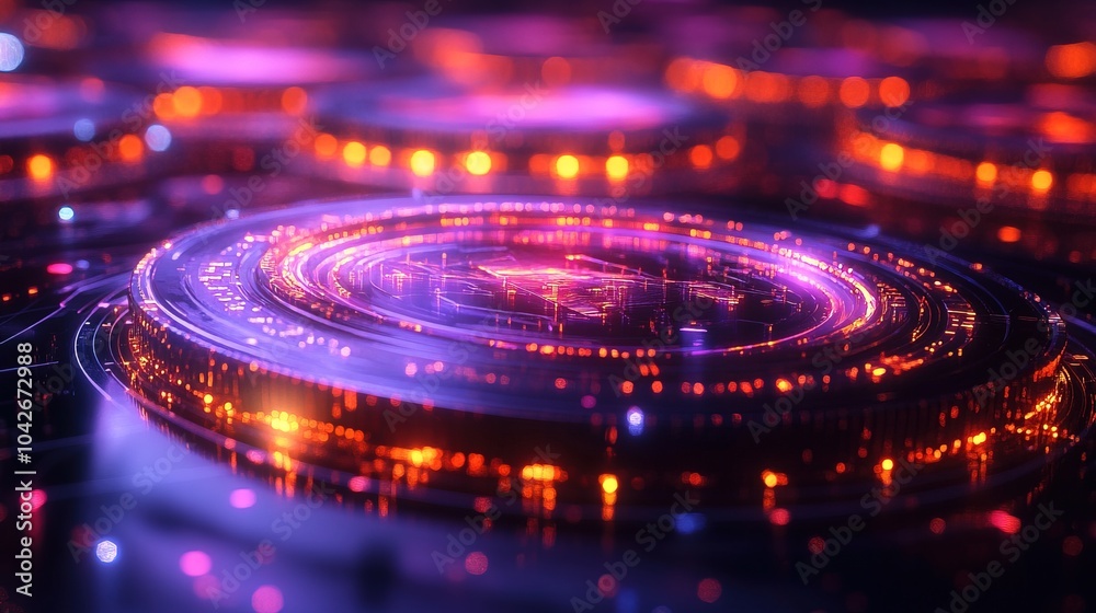 Futuristic digital cryptocurrency concept with glowing coins on a technology Futuristic digital cryptocurrency concept with glowing coins on a technology