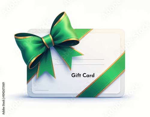 Gift Card with Green Bow and Ribbon 
