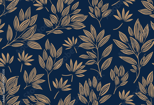 Gold Leaf Pattern on Blue Background