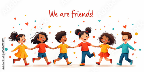 Happy Diverse Kids Holding Hands 
