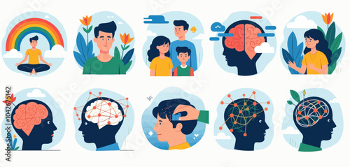 Mindfulness and Brain Health Illustration Set 
