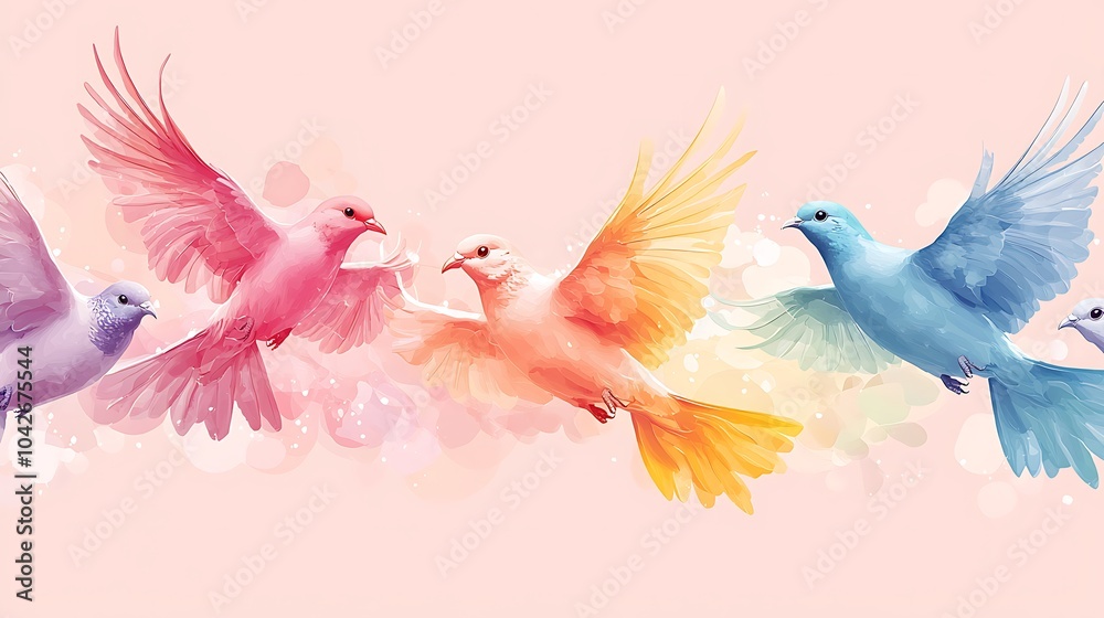 Obraz premium Colorful Birds in Flight Watercolor Art Print