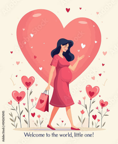 Pregnant Woman Surrounded by Hearts 
