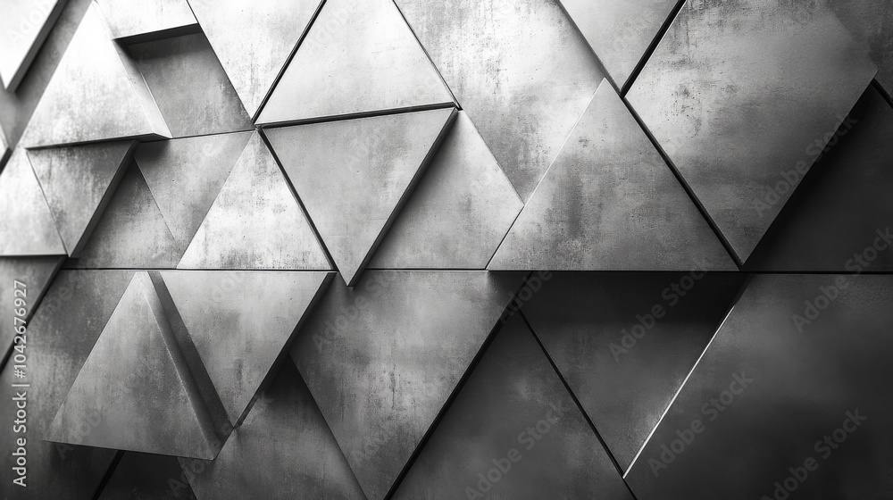 A wall adorned with textured triangles displays a striking monochrome design. The interplay of light and shadow emphasizes the modern architectural aesthetics, creating a visually captivating effect. A wall adorned with textured triangles displays a striking monochrome design. The interplay of light and shadow emphasizes the modern architectural aesthetics, creating a visually captivating effect.