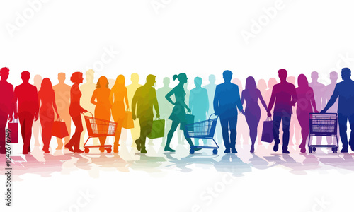 Silhouettes of Shoppers in Rainbow Colors 

