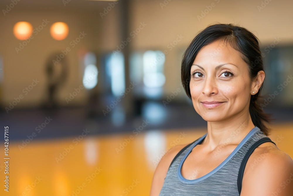 Fototapeta premium Confident woman in athletic wear at gym setting