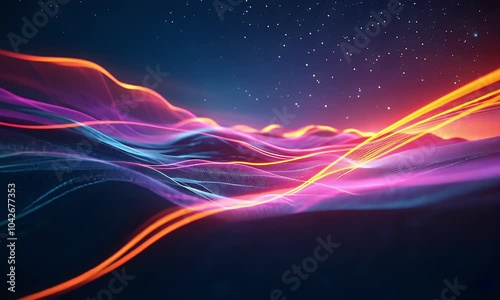 3D render abstract Colourful neon purple light background with glowing lines dynamic motion