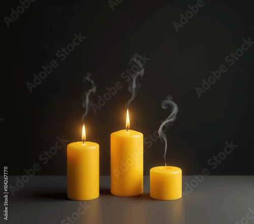 Three Yellow Candles with Smoke 
