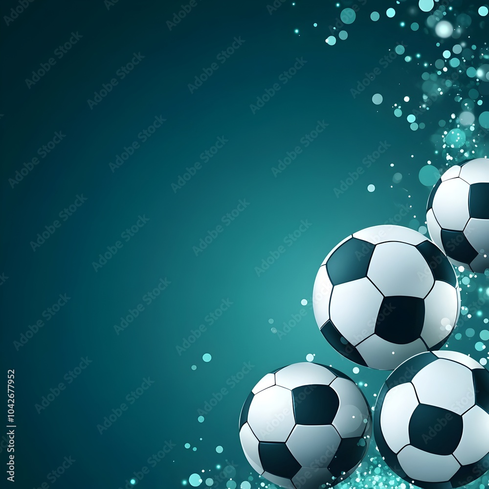 Fototapeta premium Dynamic Soccer Balls on Vibrant Sports Arena Background with Ample Copy Space