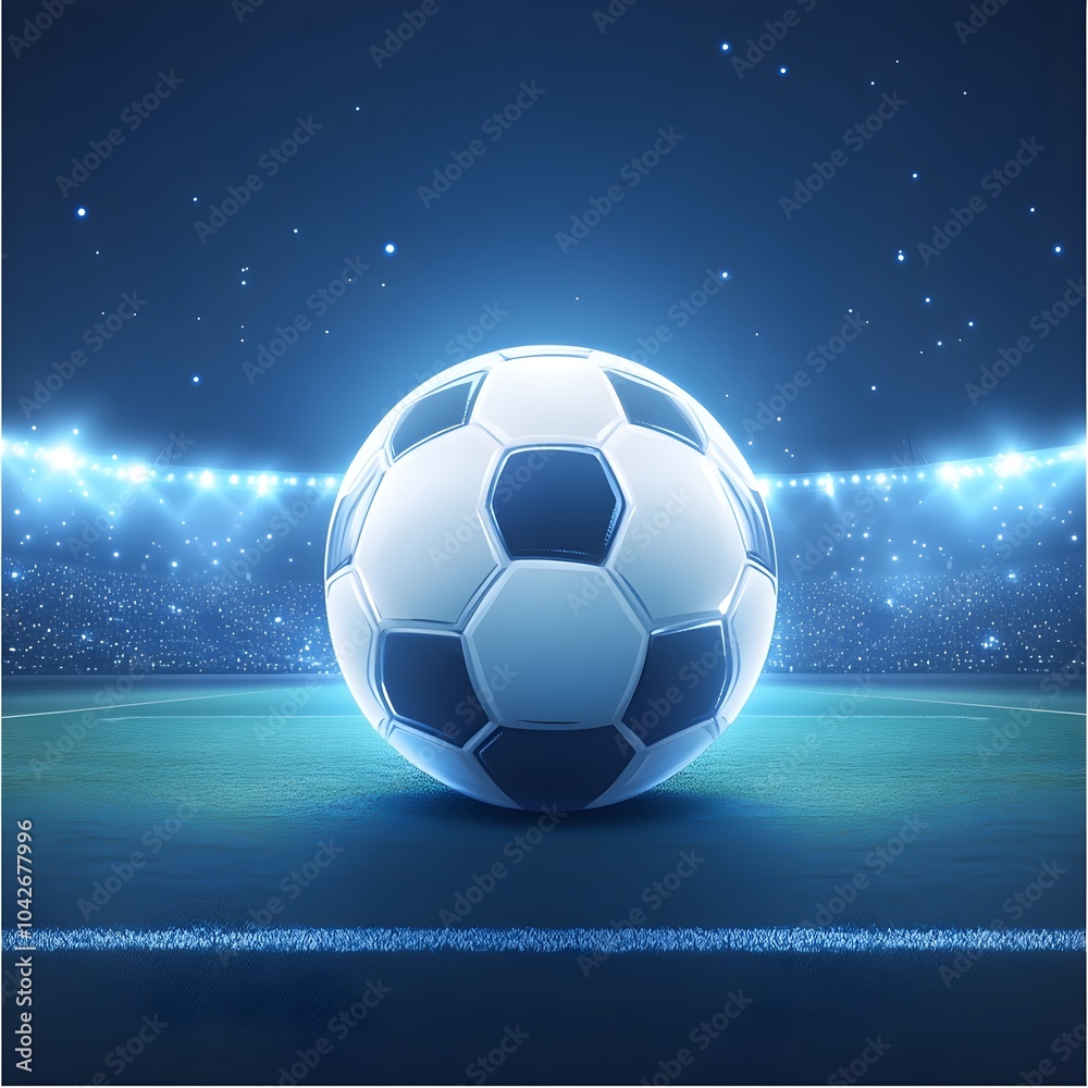 Naklejka premium Bright Spotlighted Soccer Ball in Illuminated Stadium for Thrilling Sports Championship
