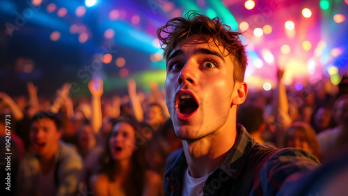 Excited Youth at Colorful Concert Event