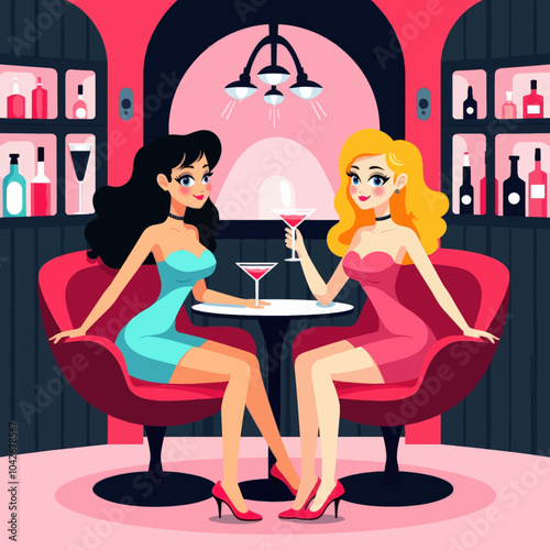 Women Drinking Cocktails in a Bar 
