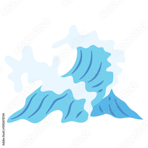 Ocean Waves Illustration in Abstract Design. Isolated on White Background.