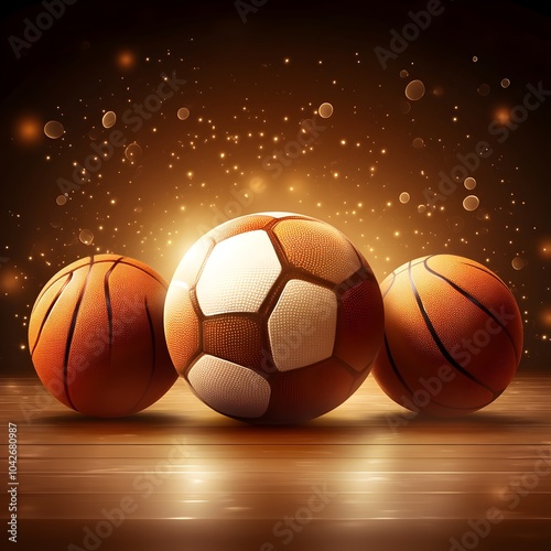 Vibrant Sports Balls in Glowing Arena with Shimmering Background