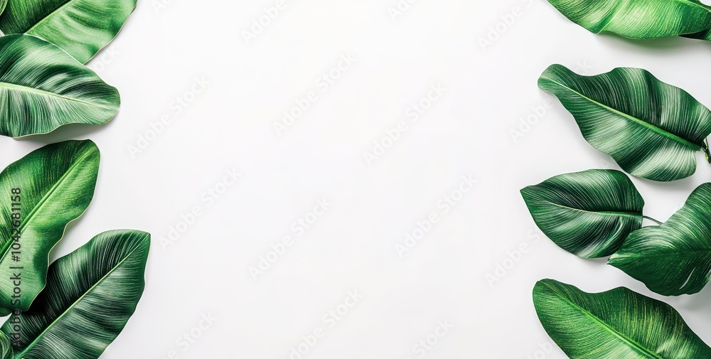 Naklejka premium A minimalist arrangement of green leaves on a white background for design purposes.