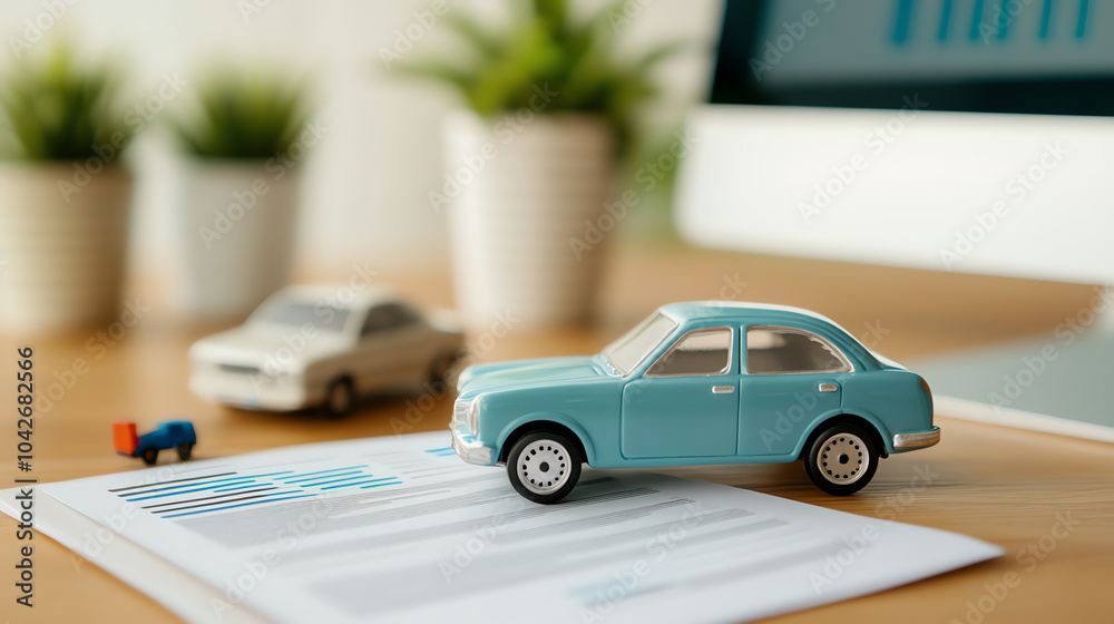 custom made wallpaper toronto digitalMiniature cars on paperwork near a computer, representing business planning or auto finance.