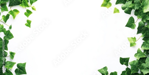 A clean, white background framed with vibrant green ivy leaves.