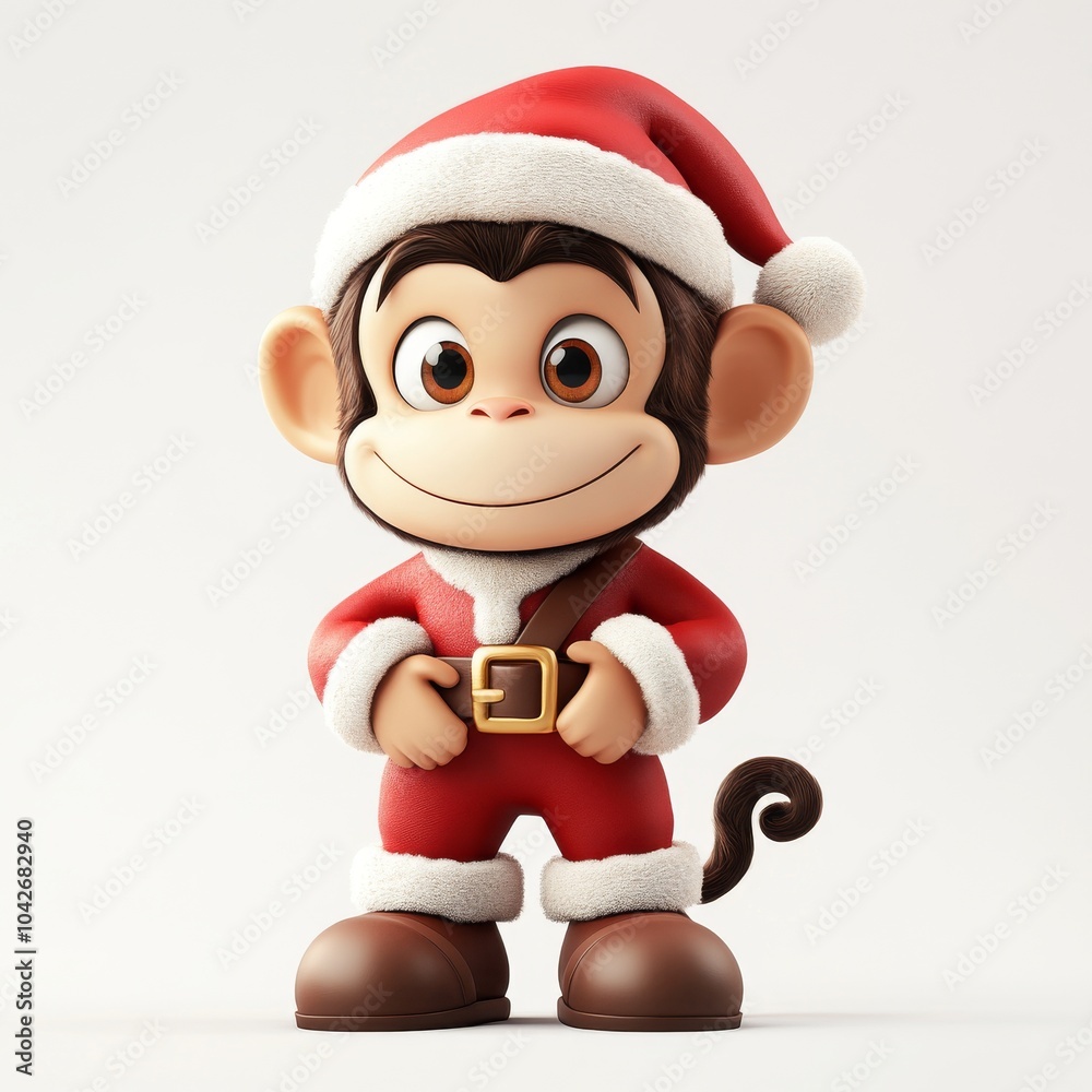 Cheerful Cartoon Monkey in Christmas Costume Cheerful Cartoon Monkey in Christmas Costume