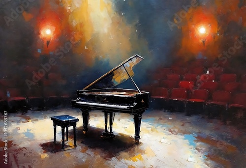 Musical instrument theme, piano, impression hand-painted oil painting, large size, home decoration, wall art，Design creativity, background material, inkjet printing, oil painting
 photo