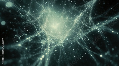 A web of radiant digital lines encapsulated in a matrix 