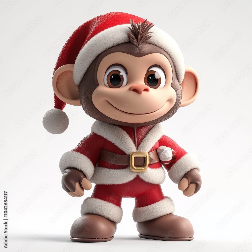 Cheerful Cartoon Monkey in Christmas Costume Cheerful Cartoon Monkey in Christmas Costume