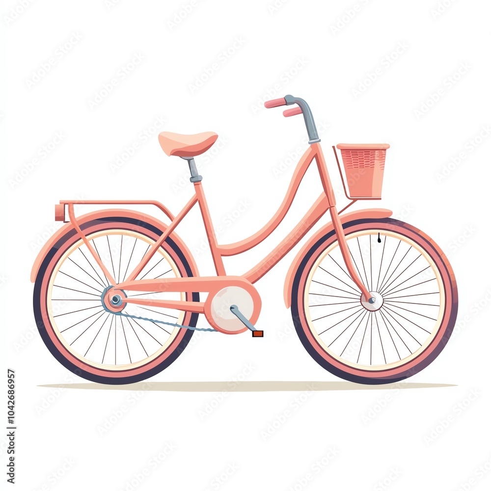 Stylish pink bicycle with basket on a white isolated background. Stylish pink bicycle with basket on a white isolated background.