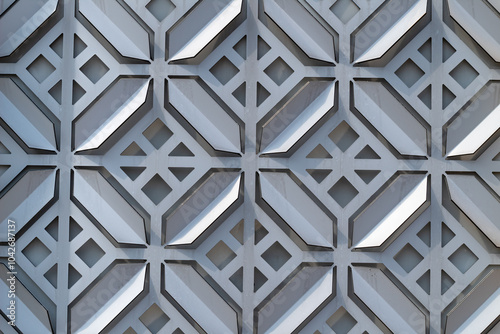 The texture of the cladding of a building made of metal aluminum panels with a carved pattern. Abstract background for design.
