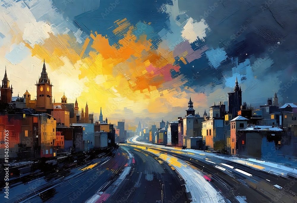 Fototapeta premium Abstract cityscape in bold colors 