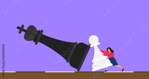 businesswoman pushing large pawn figure playing chess vector illustration
