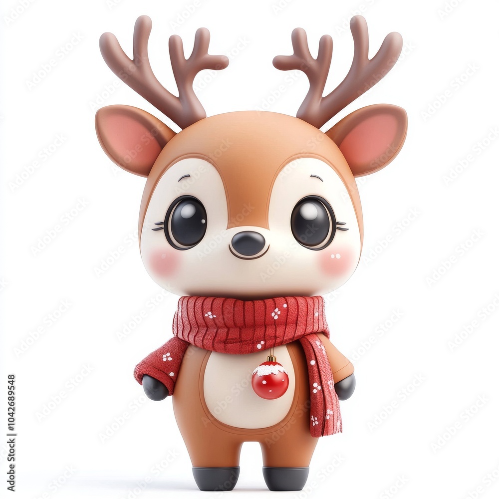 Fototapeta premium Cute Cartoon Christmas Deer Character in 3D Style