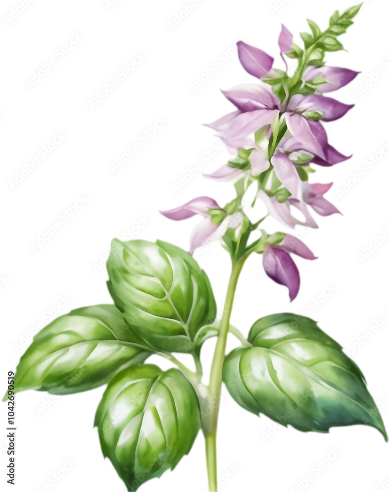 Obraz premium Graceful Watercolor Illustration of Basil Blossoms. 