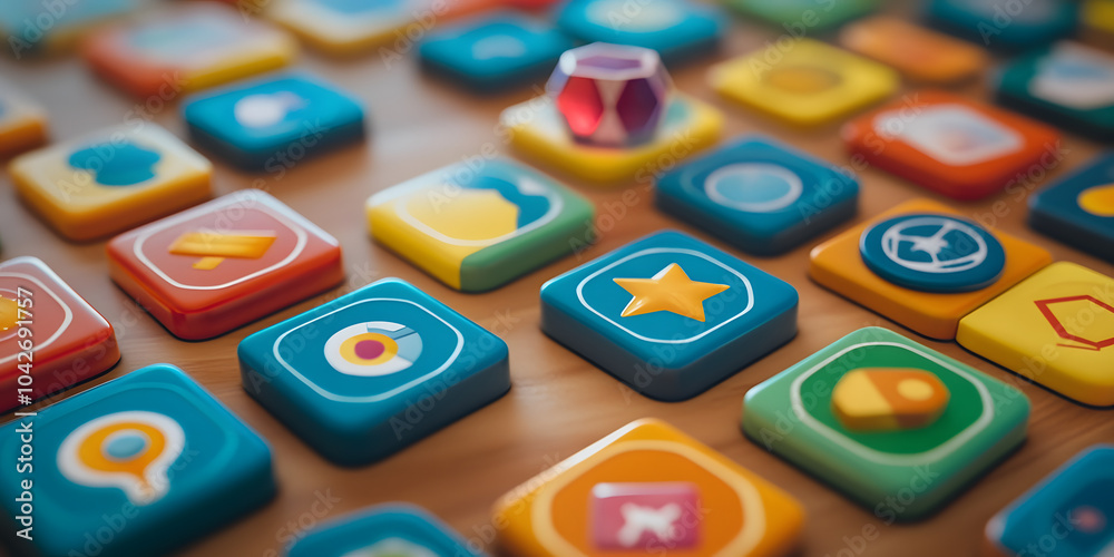 Colorful Square-Shaped Objects with Various Symbols Colorful Square-Shaped Objects with Various Symbols